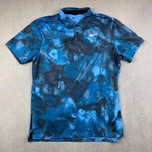 Nike Mens Shirt Medium Blue Ombre Print Polo Golf Dri Fit Stretch Performance